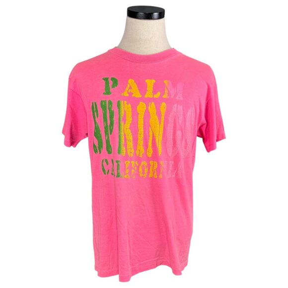 Vintage 80s Anvil Palm Springs California Pink Single Stitch T-Shirt M - Picture 1 of 11